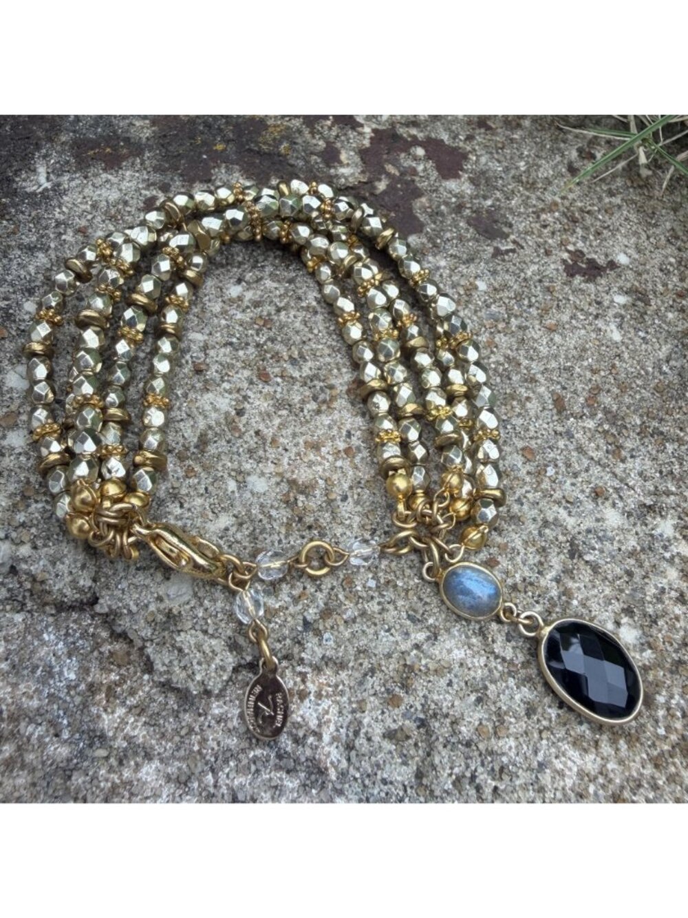 Rachel Reinhardt Multi-Strand Gold Bracelet Labradorite & Faceted Onyx Celestial - Picture 12 of 14